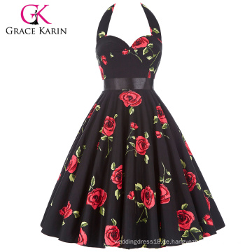 Grace Karin Sexy Halter Baumwolle Backless Rose gedruckt Retro Vintage Kleid 29 Muster CL6075-28